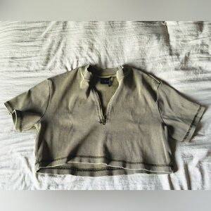 Out From Under Ribbed Short Sleeve Cropped Quarter Zip